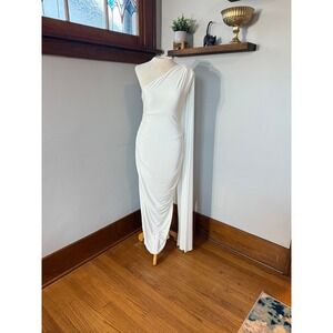 Club L London One-Shoulder White Drape Gown